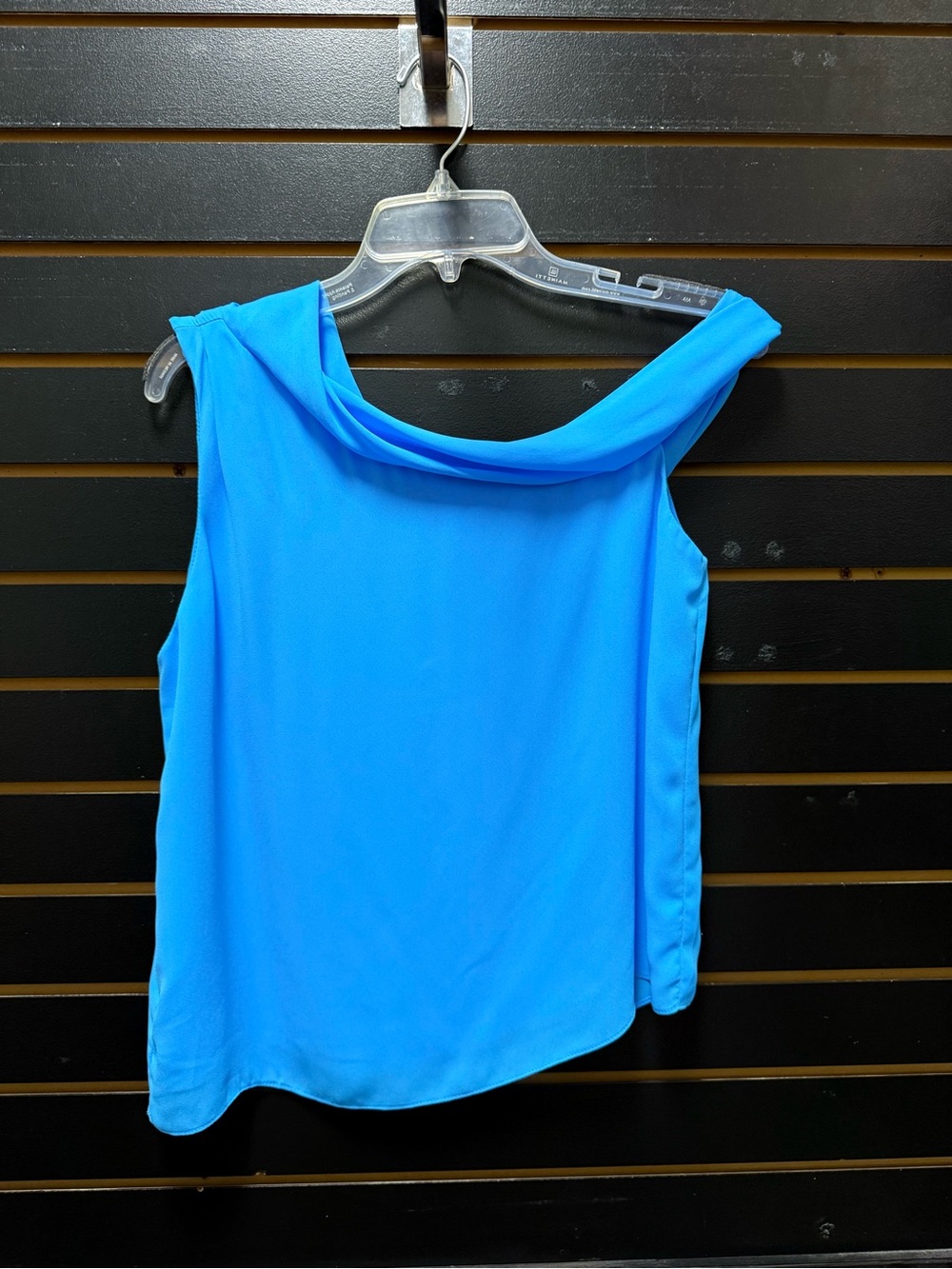 Krisa Blue Draped Cowl Neck Sleeveless Blouse Top Small Made in USA